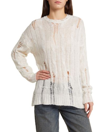 BDG Ladder Stitch Cable Crewneck Sweater - Natural