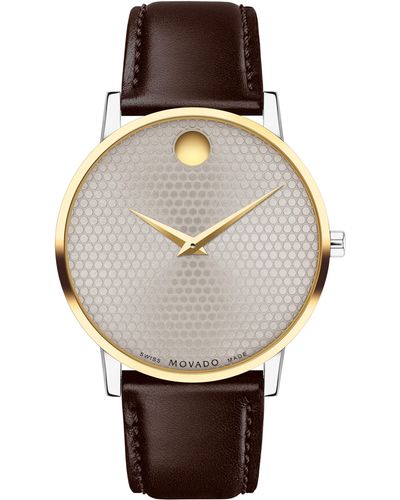 Movado Museum Classic Leather Strap Watch - Gray