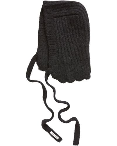 Sandy Liang Bonnet Rib Wool & Alpaca Blend Balaclava - Black