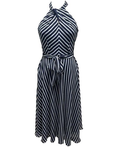 Julia Jordan Stripe Twist Neck Dress - Blue