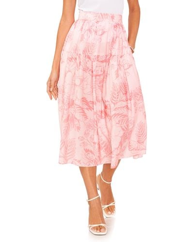 1.STATE Floral Print Midi Skirt - Pink