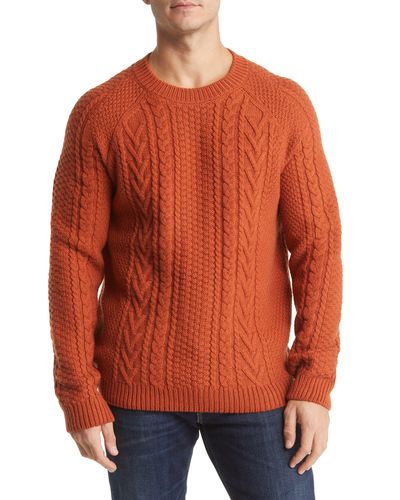 Schott Nyc Heavyweight Wool Cable Fisherman Sweater - Orange