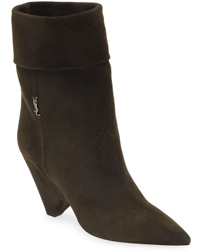 Saint Laurent Liz 85 Luxor Suede Mid-calf Boots - Black