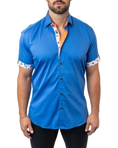 Maceoo Galileo Chefchaouen Contemporary Fit Short Sleeve Button-up Shirt At Nordstrom - Blue