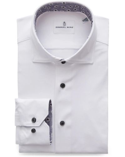 Emanuel Berg 4flex Slim Fit Solid Knit Button-up Shirt - Blue