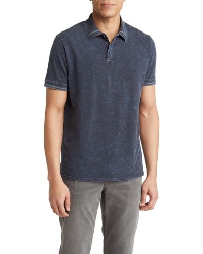 Stone Rose Tipped Acid Wash Performance Jersey Polo - Blue