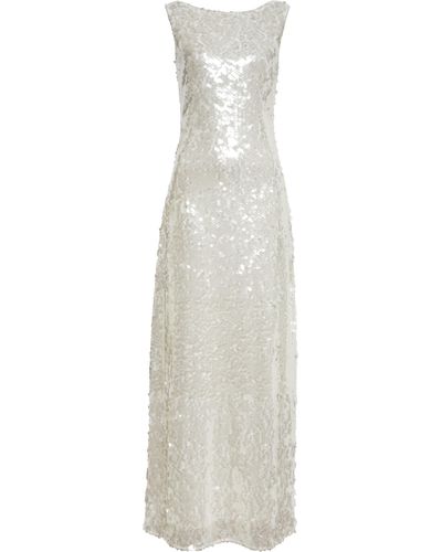 Emilia Wickstead Leoni Sequin Drape Back Gown - White