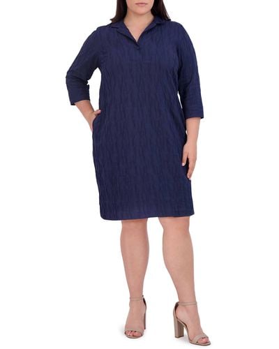 Foxcroft Sloane Crinkle Texture Cotton Blend Dress - Blue
