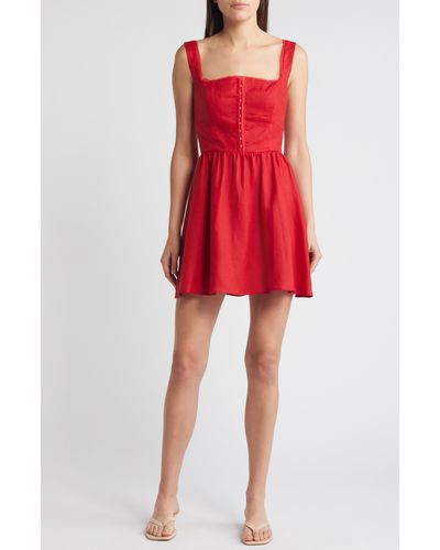 Reformation Sheri Fit & Flare Linen Minidress - Red