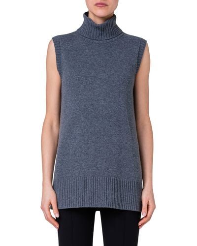 Akris Punto Sleeveless Longline Virgin Wool & Cashmere Sweater - Blue