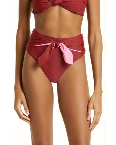 Veronica Beard Azoia Tie Front Bikini Bottoms - Red