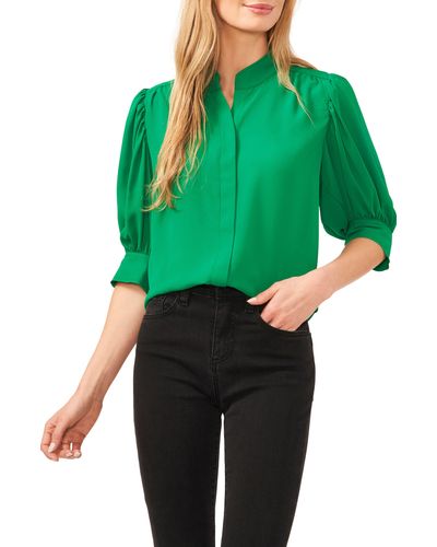 Cece Puff Sleeve Button-up Shirt - Green