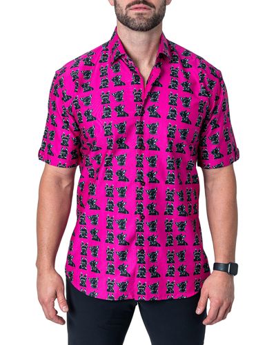 Maceoo Galileo Dog Short Sleeve Button-up Shirt At Nordstrom - Pink