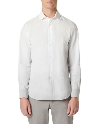 Bugatchi Axel Shaped Fit Woven Seersucker Cotton Button-up Shirt - White