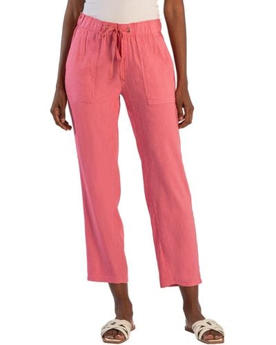 Kut From The Kloth Rosalie Linen Blend Drawstring Ankle Pants - Red