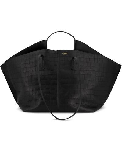 REE PROJECTS Large Ann Soft Croc Embossed Leather Tote - Black