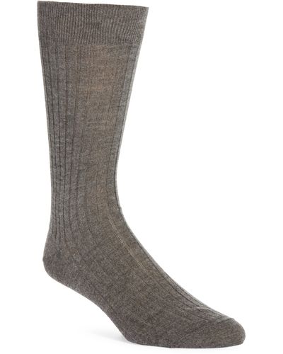 Canali Ribbed Cashmere & Silk Dress Socks - Gray