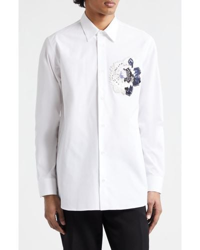 Alexander McQueen Dutch Flower Embroidered Cotton Poplin Button-up Shirt - White