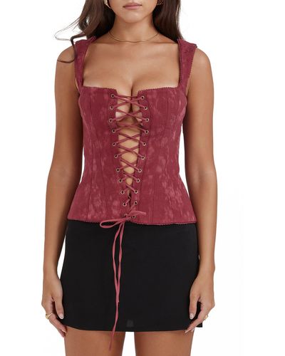 House Of Cb Parisa Lace-up Corset Top - Red