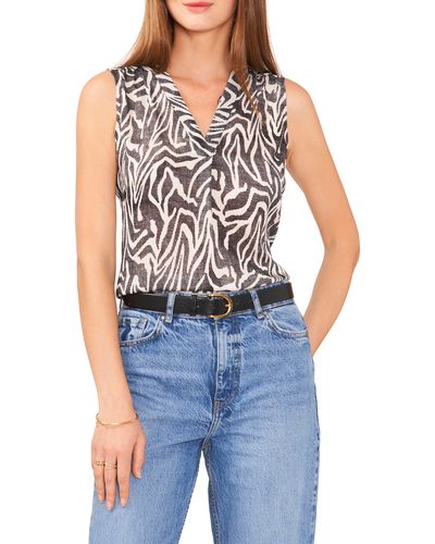 Vince Camuto Abstract Print Sleeveless Top - Blue