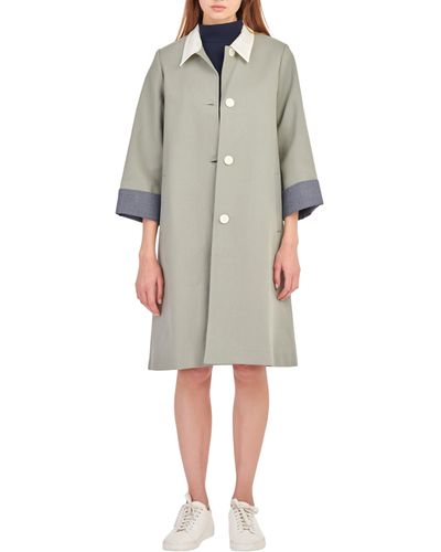 English Factory Plaid Cuff Detail Cotton Blend Trench Coat - Green