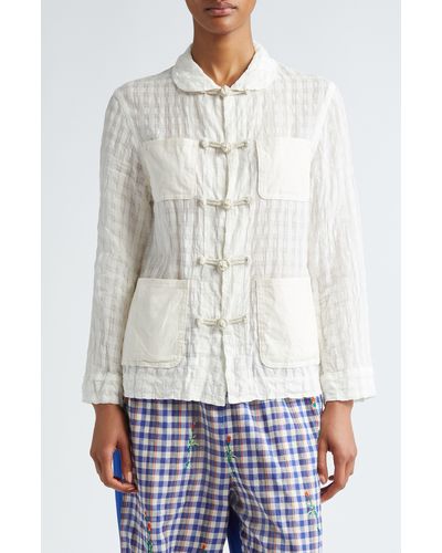 Tao Comme Des Garçons Linen Blend Seersucker Jacket - White