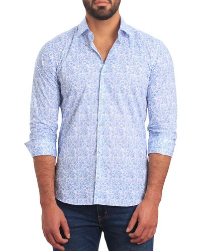 Jared Lang Trim Fit Floral Cotton Button-up Shirt - Blue