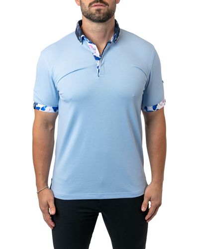 Maceoo Mozartsolid Button Down Piqué Polo At Nordstrom - Blue