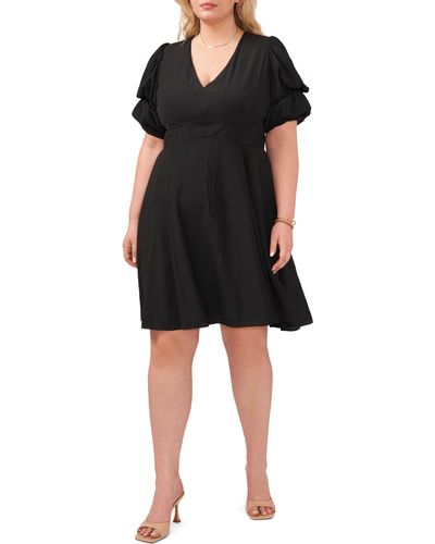 1.STATE Tiered Bubble Sleeve Dress - Black