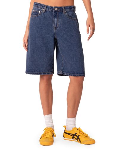 Edikted Oversize Low Rise Denim Bermuda Shorts - Blue