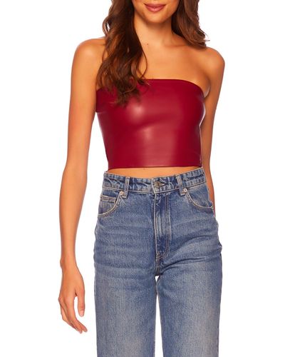 Susana Monaco Faux Leather Crop Tube Top - Red