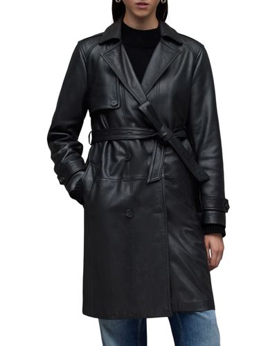 AllSaints Okena Leather Trench Coat - Black