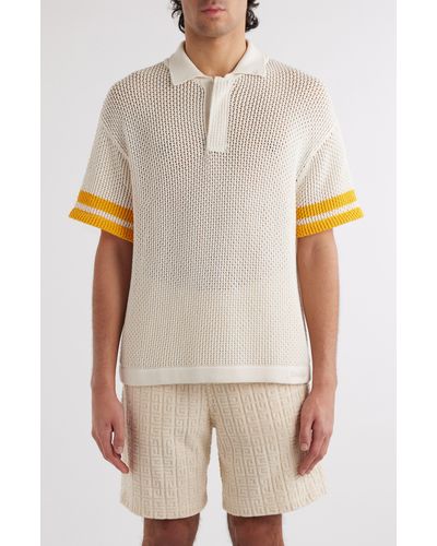 Givenchy Cotton Blend Crochet Stitch Polo Sweater - Natural