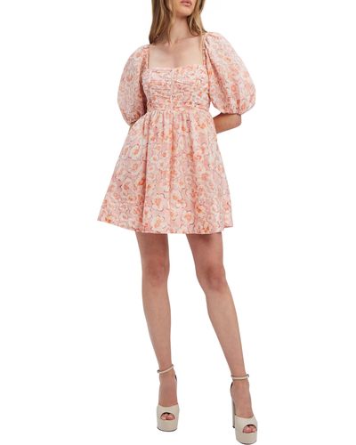 Bardot Kehlani Floral Puff Sleeve Minidress - Pink