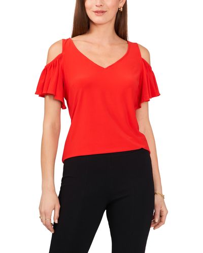 Chaus Ruffle Cold Shoulder Top - Red