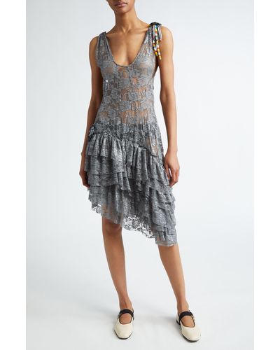 SC103 Festival Sheer Lace Asymmetric Dress - Gray