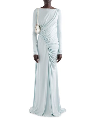 Givenchy Long Sleeve Draped Jersey Evening Gown - Blue