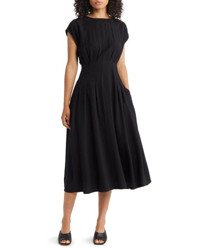 Nordstrom Pleated A-line Dress - Black