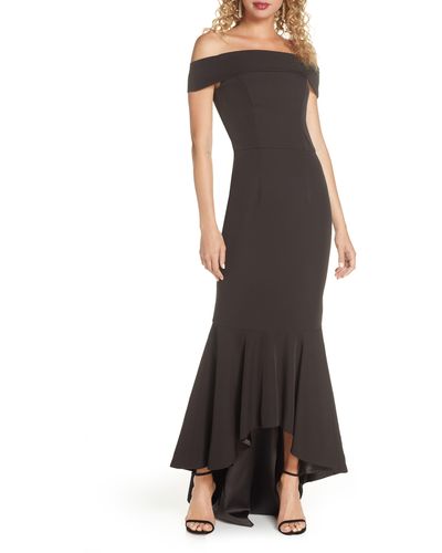 Chi Chi London Shirley Off The Shoulder High/low Evening Gown - Black