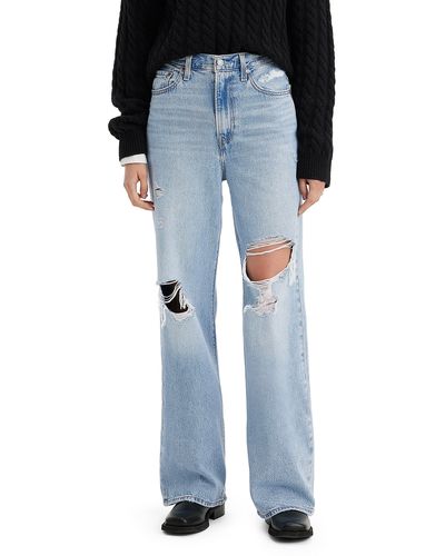 Levi's Ribcage Ripped High Waist Wide Leg Jeans - Blue