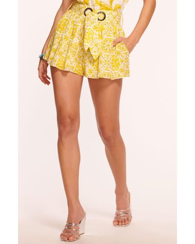 Ramy Brook Allie Floral Belted Cotton Blend Shorts - Yellow