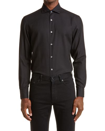 ZEGNA Cashco Cotton & Cashmere Button-up Shirt - Black