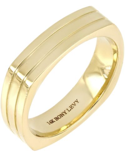 Bony Levy 14k Gold Square Edge Stripe Ring - Metallic
