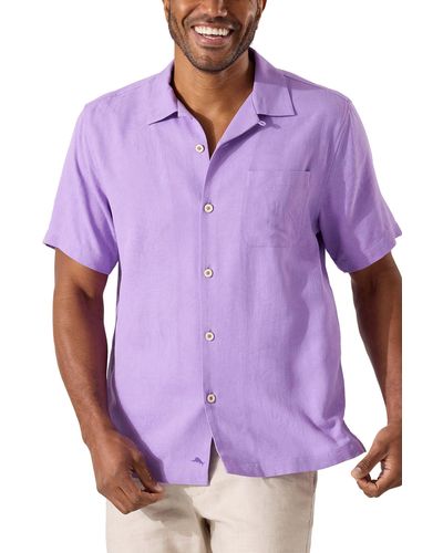 Tommy Bahama Tropic Isles Short Sleeve Button-up Silk Shirt - Purple