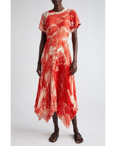 Jason Wu Oceanscape Print Asymmetric Chiffon Midi Dress - Red