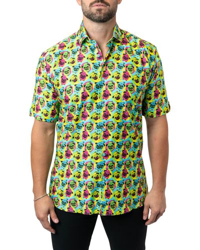 Maceoo Galileo Bubbledog 15 Multi Contemporary Fit Short Sleeve Button-up Shirt - Green
