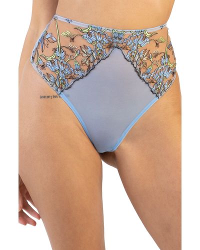 Playful Promises Fenella Lace and Net High Waist Knickers, Aqua