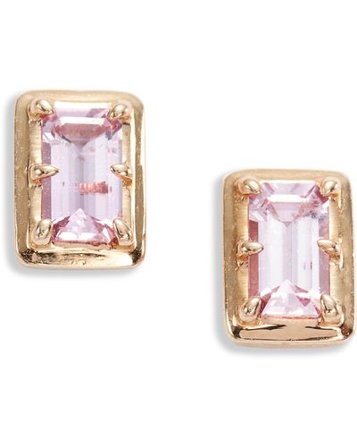 Anzie Classique Carré Semiprecious Baguette Stud Earrings - Pink