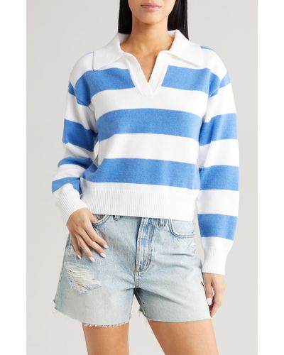 All In Favor Stripe Johnny Collar Sweater In At Nordstrom, Size X-small - Blue