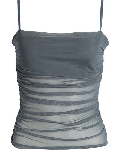 Open Edit Ruched Mesh Camisole - Gray